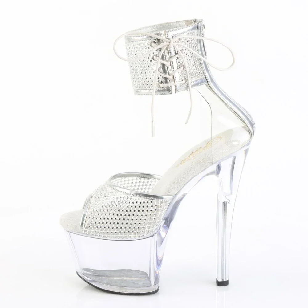 Clear Rhinestone Platform Heels: Dazzling 7" Stiletto Sandals